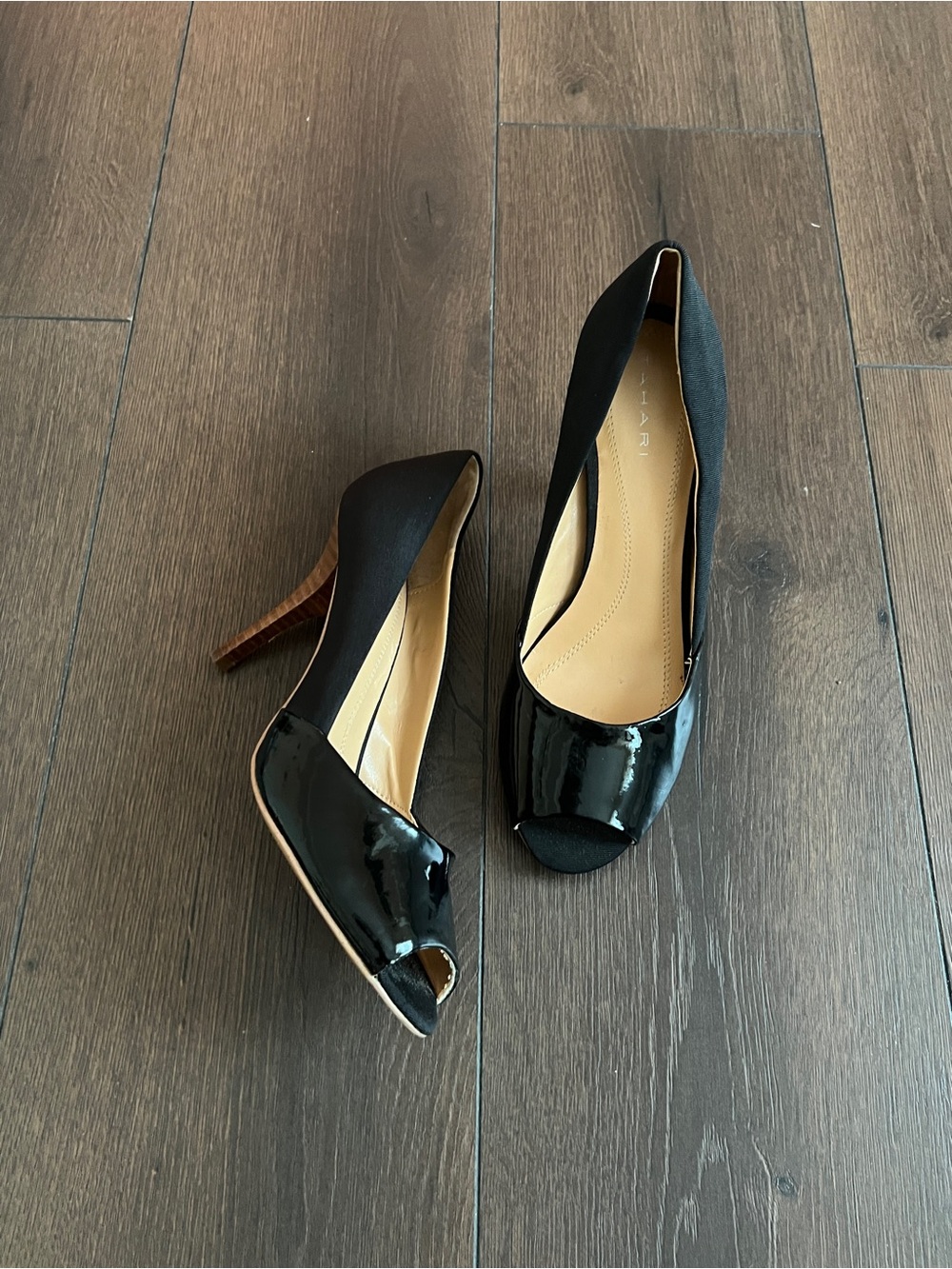 Tahari Black Patent Peep-Toe Heels